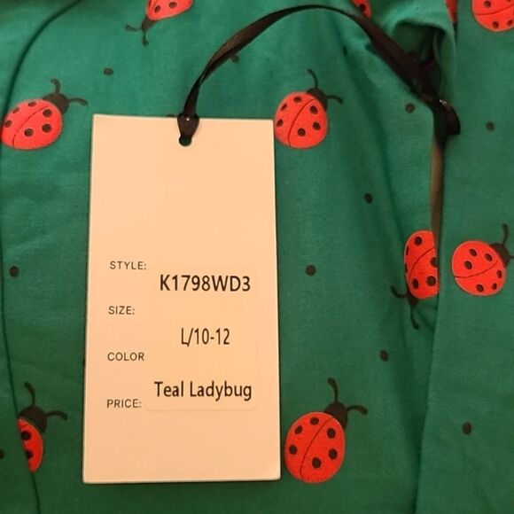 Unique Vintage Green Dress Red Lady Bug Print Key Hole Neck Size 10-12 NWT - Picture 11 of 15